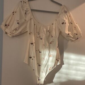 Free People Cream Floral Bodysuit